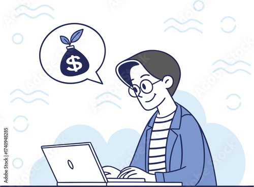 Online Earning and Financial Growth Concept Illustration