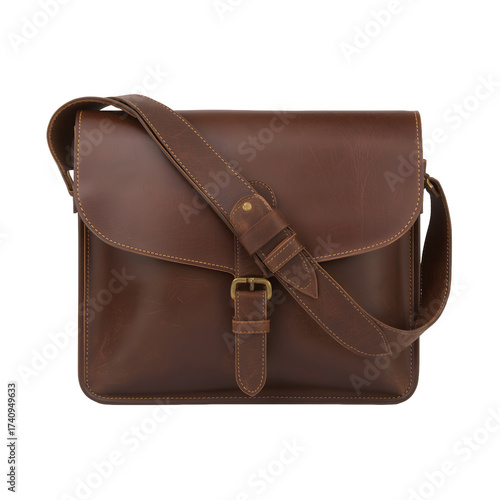Durable and Fashionable Brown Leather Crossbody Bag with Buckle Closure