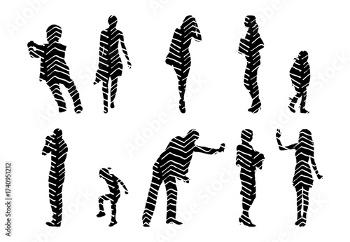 Vector illustration, Outline silhouettes of people, Contour drawing, people silhouette, Icon Set Isolated , Silhouette of sitting people, Architectural set