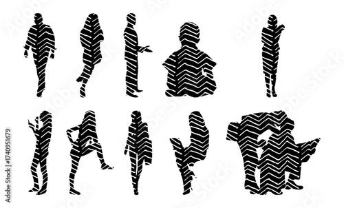 Vector illustration, Outline silhouettes of people, Contour drawing, people silhouette, Icon Set Isolated , Silhouette of sitting people, Architectural set