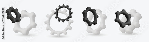 Abstract 3D gears illustration, symbol of connection, innovation, process improvement, workflow, technology, and system integration.