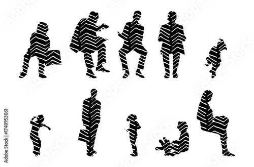Vector illustration, Outline silhouettes of people, Contour drawing, people silhouette, Icon Set Isolated , Silhouette of sitting people, Architectural set