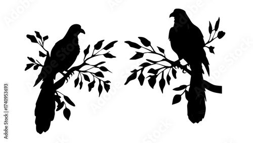 Majestic eagles perched on branches, a striking silhouette conveying power and freedom, perfect for nature themes or symbolic designs, originally a scalable graphic