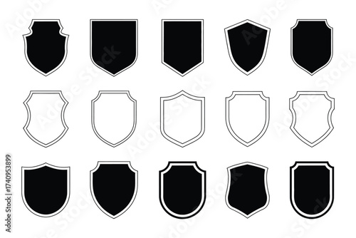 Collection of 15 unique vector shield designs for versatile graphic applications scalable eps silhouette vector illustration white background