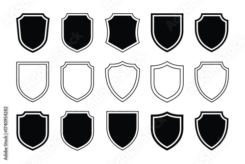 Set of 15 shield designs vector graphics scalable eps icon collection for versatile use silhouette vector illustration white background