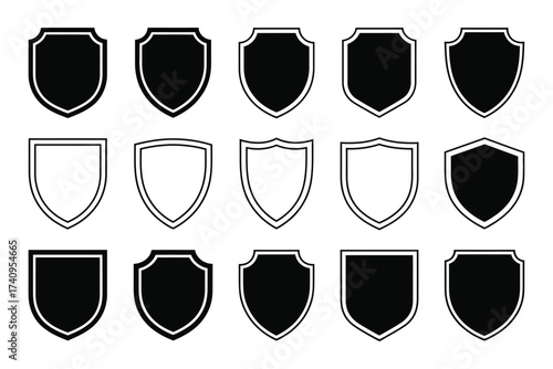 Set of 15 shield designs vector illustration scalable eps icon collection for graphic design projects silhouette vector illustration white background