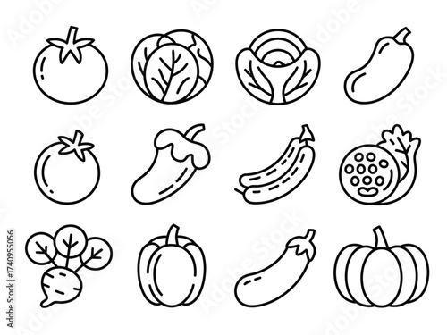 Healthy vegetable icons collection linear scalable vector illustration eps editable outline graphics silhouette vector illustration white background