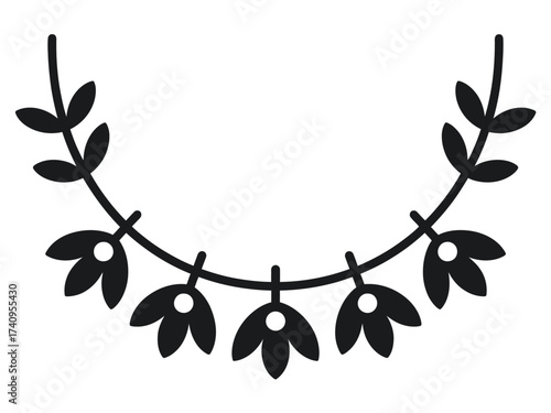 Elegant minimalist vector illustration of a floral garland decorative element scalable eps graphic silhouette vector illustration white background