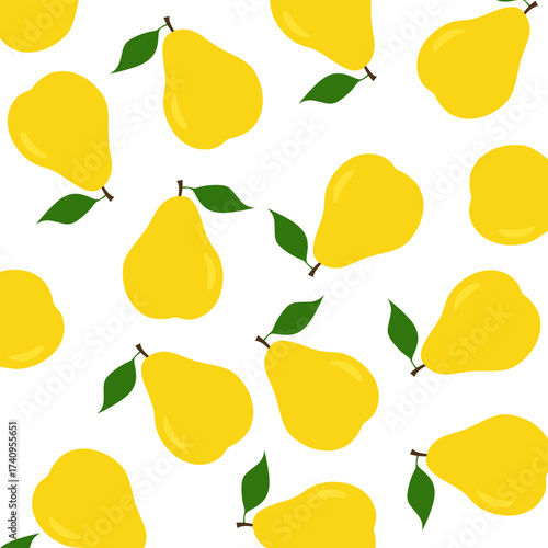 Pear Seamless Pattern. Vector Fruit Background. ideal for healthy food and summer themes.