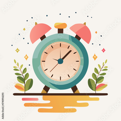 A bold business concept illustration showing an alarm clock and money to represent how time is money and the deadline for success