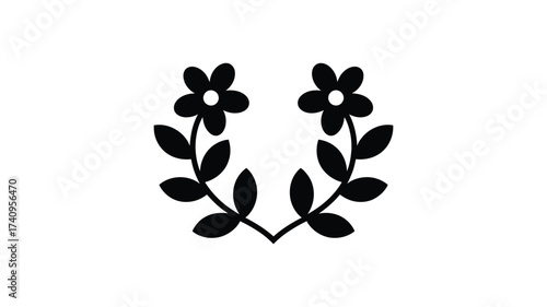 Minimalist black and white vector illustration of floral wreath elements for scalable graphic design projects silhouette vector illustration white background
