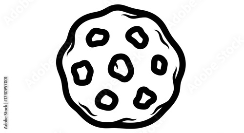 Black and white cookie illustration with multiple holes and irregular shape.