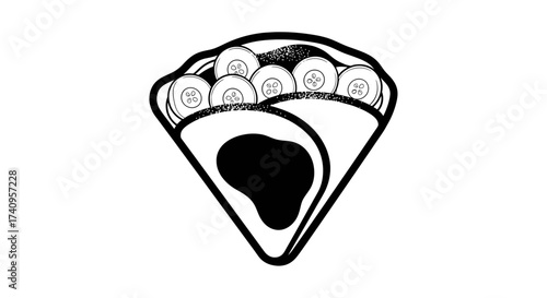 Crepe with cucumber slices black and white illustration food concept.
