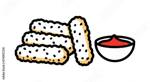 Crispy fried food sticks with dipping sauce delicious appetizer.