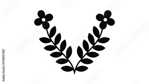Minimalist black and white vector illustration of laurel wreath with flowers elegant decorative element eps silhouette vector illustration white background