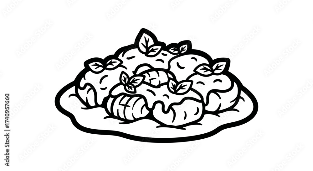 Obraz premium Delicious food dish with green leaves on top tasty and appetizing.