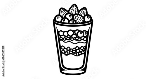 Delicious layered dessert with fresh berries and cream in a glass.