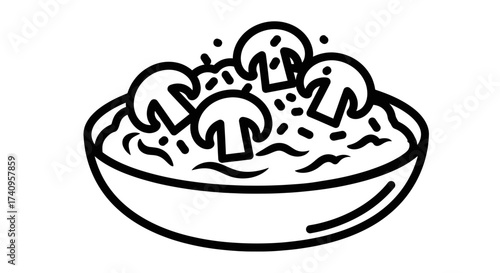 Delicious mushroom soup in a bowl with fresh mushrooms on top healthy meal.