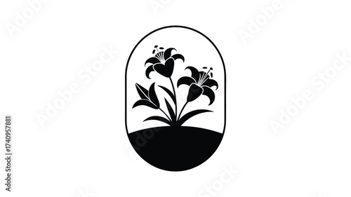 Minimalist black and white lily flower emblem vector illustration scalable eps icon for branding silhouette vector illustration white background