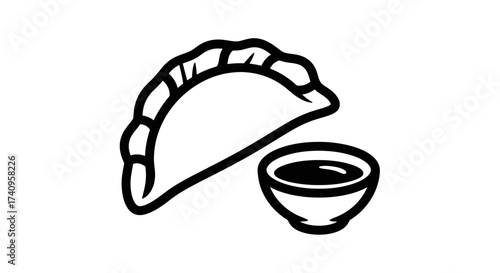 Dumpling and dipping sauce illustration perfect for culinary and foodrelated projects.