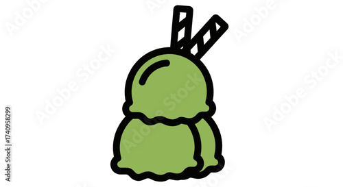 Green ice cream with wafer sticks delicious dessert sweet treat tasty food.