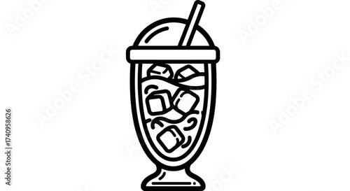 Refreshing Iced Drink with Ice Cubes and Straw in a Tall Glass.