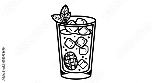 Refreshing summer drink with ice cubes and mint leaves a delicious beverage.