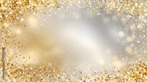 Sparkling gold and silver confetti creating a festive background for celebrations