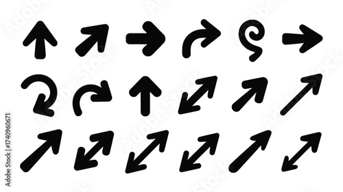 Collection of 15 hand-drawn vector arrows in black scalable illustration for diverse design projects silhouette vector illustration white background