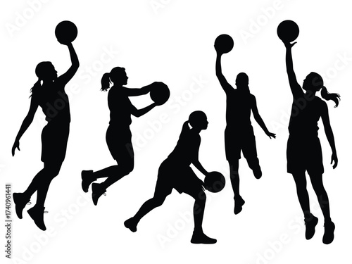 Dynamic basketball players silhouette vector illustration scalable eps icon for sports design projects silhouette vector illustration white background