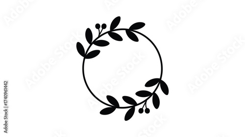 Minimalist black and white circular leafy wreath vector illustration scalable eps icon for decorative design elements silhouette vector illustration white background