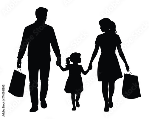 Silhouette family walking with shopping bags vector illustration scalable eps icon for general use silhouette vector illustration white background