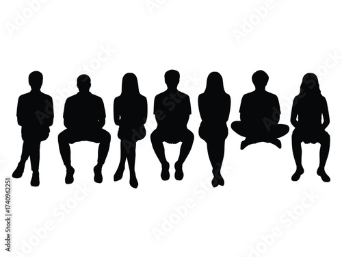 Diverse group silhouette illustration sitting people vector scalable eps icon for general use silhouette vector illustration white background