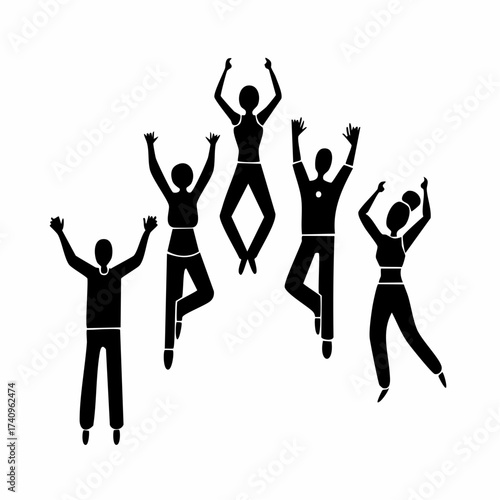 Silhouette Celebrations: Joyful silhouettes leap with open arms, exuding pure delight and celebrating a shared achievement. Perfect for conveying concepts of unity, and triumphant bliss.
