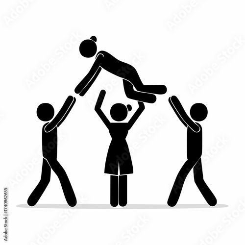 Team Support Symbol: A graphic depicting figures supporting a person, symbolizing teamwork, trust, and shared success. Capturing the strength of collaboration and mutual support.