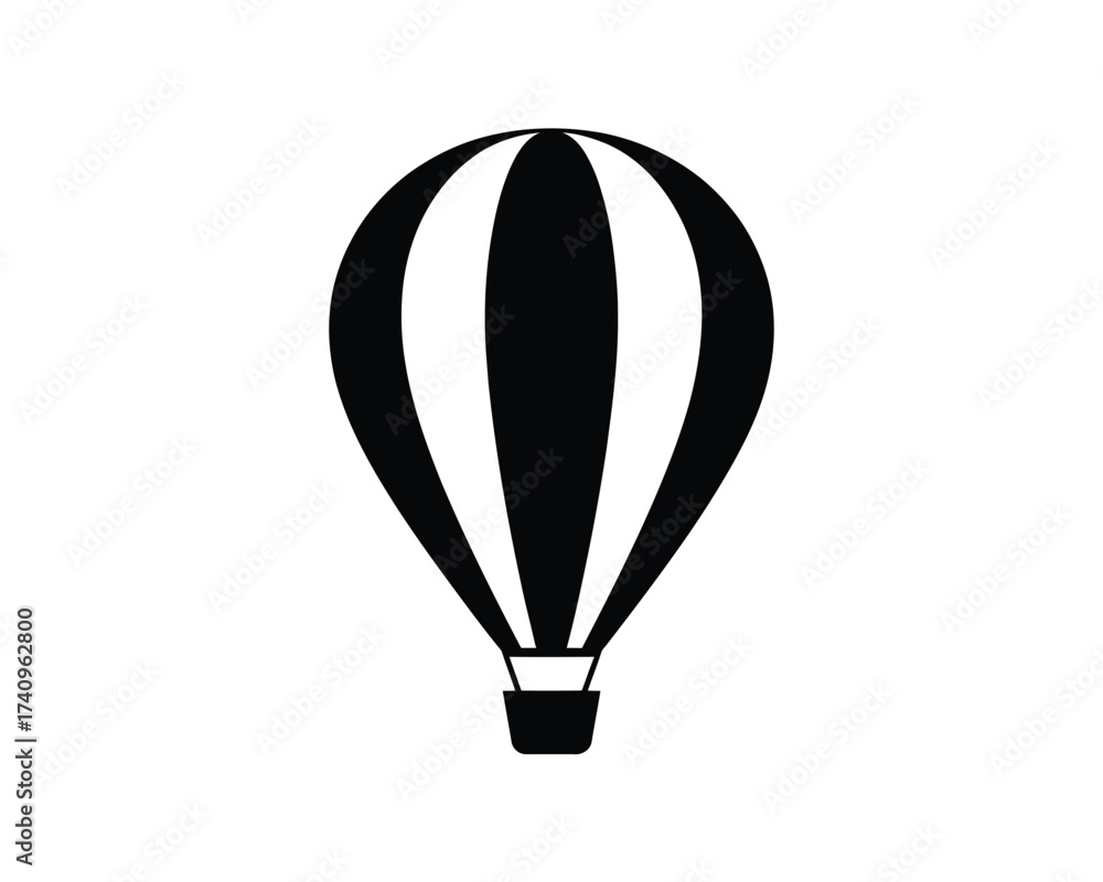 Fototapeta premium Minimalist black and white hot air balloon vector illustration for iconic designs and scalable graphics silhouette vector illustration white background