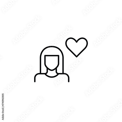 Woman and heart. Caring support, trusted health and charity services. Pixel perfect, editable stroke vector icon