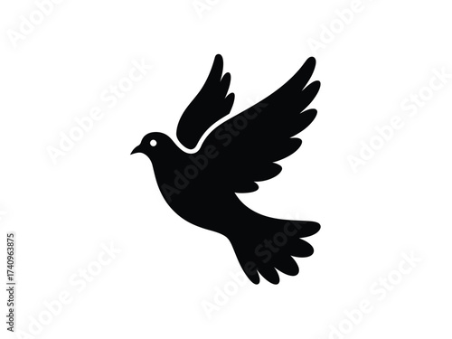 Minimalist black silhouette of a flying dove vector illustration scalable eps icon for general use silhouette vector illustration white background