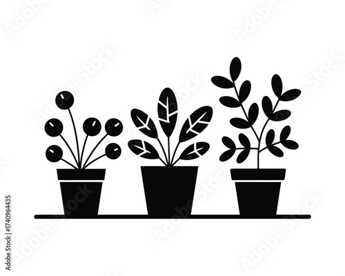 Minimalist black and white potted plants vector illustration scalable eps for graphic design projects silhouette vector illustration white background
