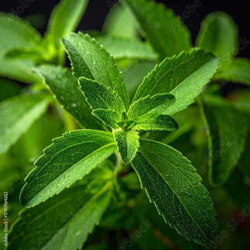 A close-up of fresh, vibrant green plant leaves with water droplets
