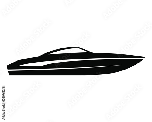 Sleek minimalist black silhouette of a speedboat vector illustration for graphic design projects silhouette vector illustration white background