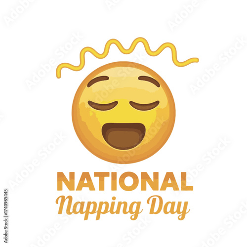 Yellow sleepy emoji with wavy lines above and text National Napping Day tired