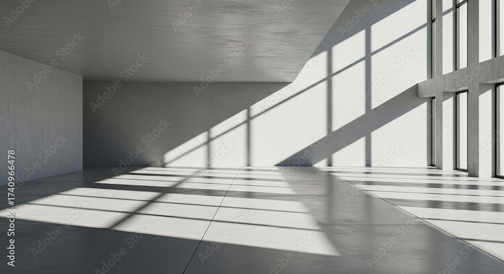 Obraz premium Sunlight streaming into an empty modern concrete room