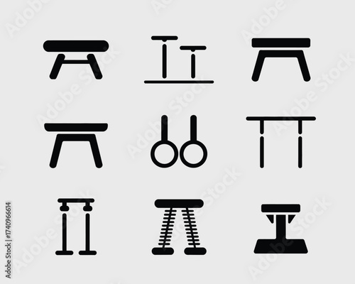 Set of 9 minimalist gymnastics equipment icons vector illustration scalable eps graphics silhouette vector illustration white background