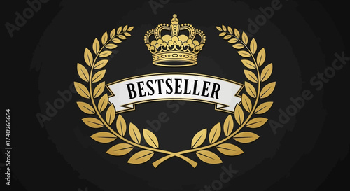 Elegant gold crown and laurel wreath design with the word "Bestseller" on a banner.