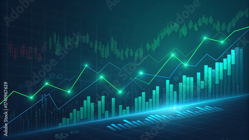 Wallpaper Mural Abstract dark business background with glowing stock market graph lines Torontodigital.ca