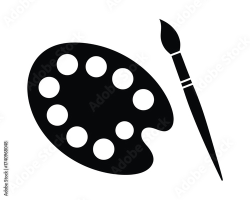 Art palette and brush silhouette vector illustration scalable graphic for creative design projects silhouette vector illustration white background