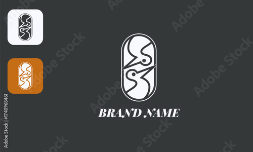 Ambigram Pelican Design, Double Bird Logo, Symmetrical Animal Symbol, White Icon Black Background