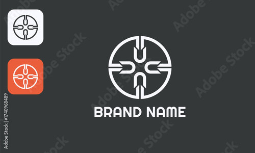 Floral U Monogram, Circular Flower Design, Elegant Botanical Letter Mark, White Vector Black Background