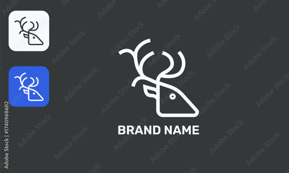 Fototapeta premium Minimalist Deer Logo, Geometric Animal Head, Modern Nature Symbol, Isolated White on Black